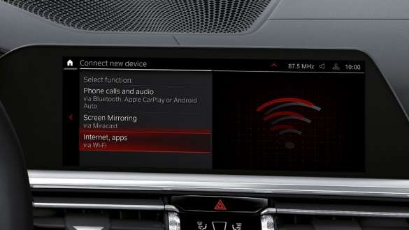 WiFi hotspot M modely BMW řady 3 Sedan G80 G20 M modely BMW řady 3 Sedan G80 G20 WiFi hotspot kontrolní displej interiér