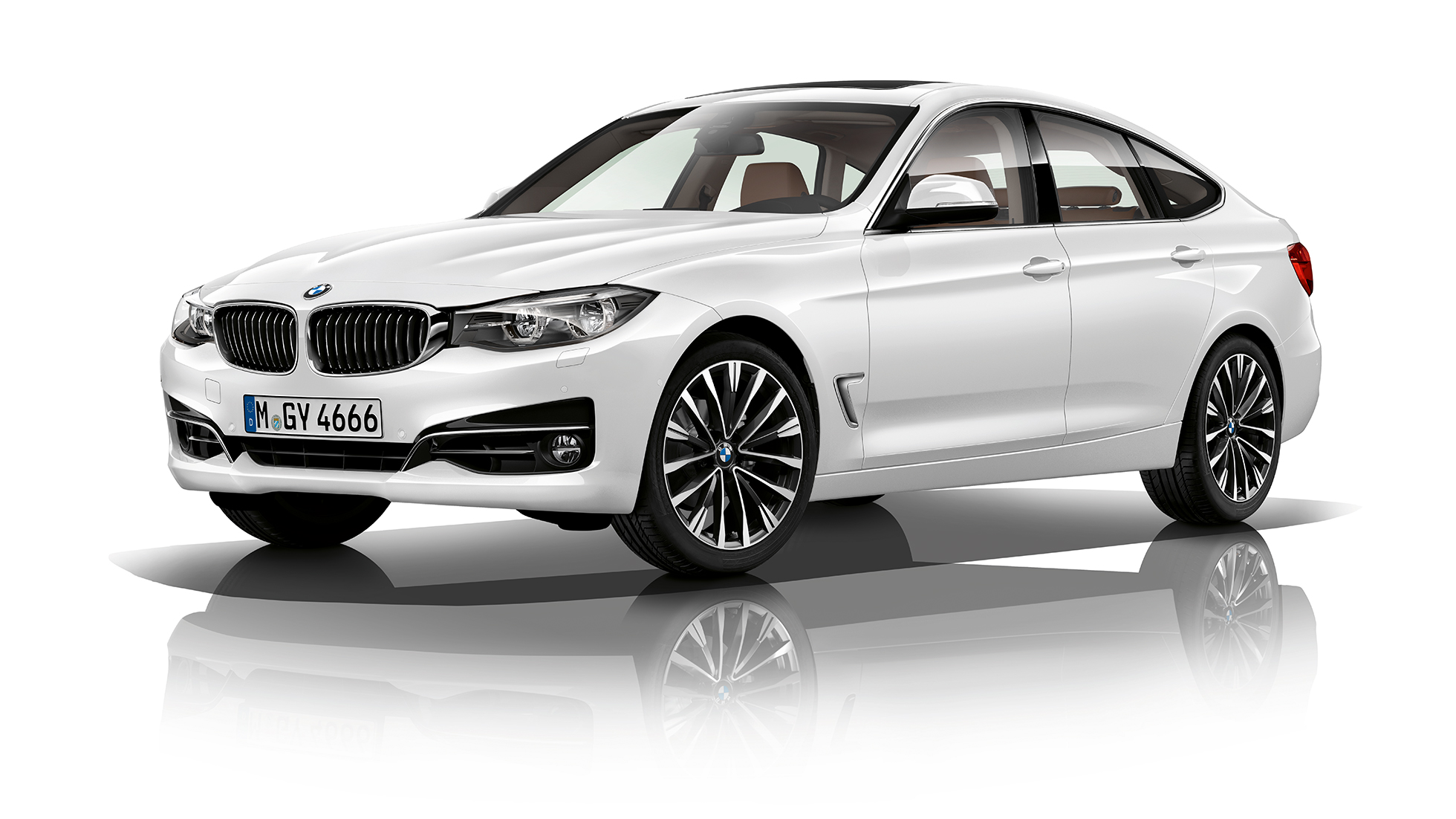 BMW řady 3 Gran Turismo, tříčtvrteční pohled zpředu na Model Luxury Line BMW řady 3 Gran Turismo, tříčtvrteční pohled zpředu na Model Luxury Line