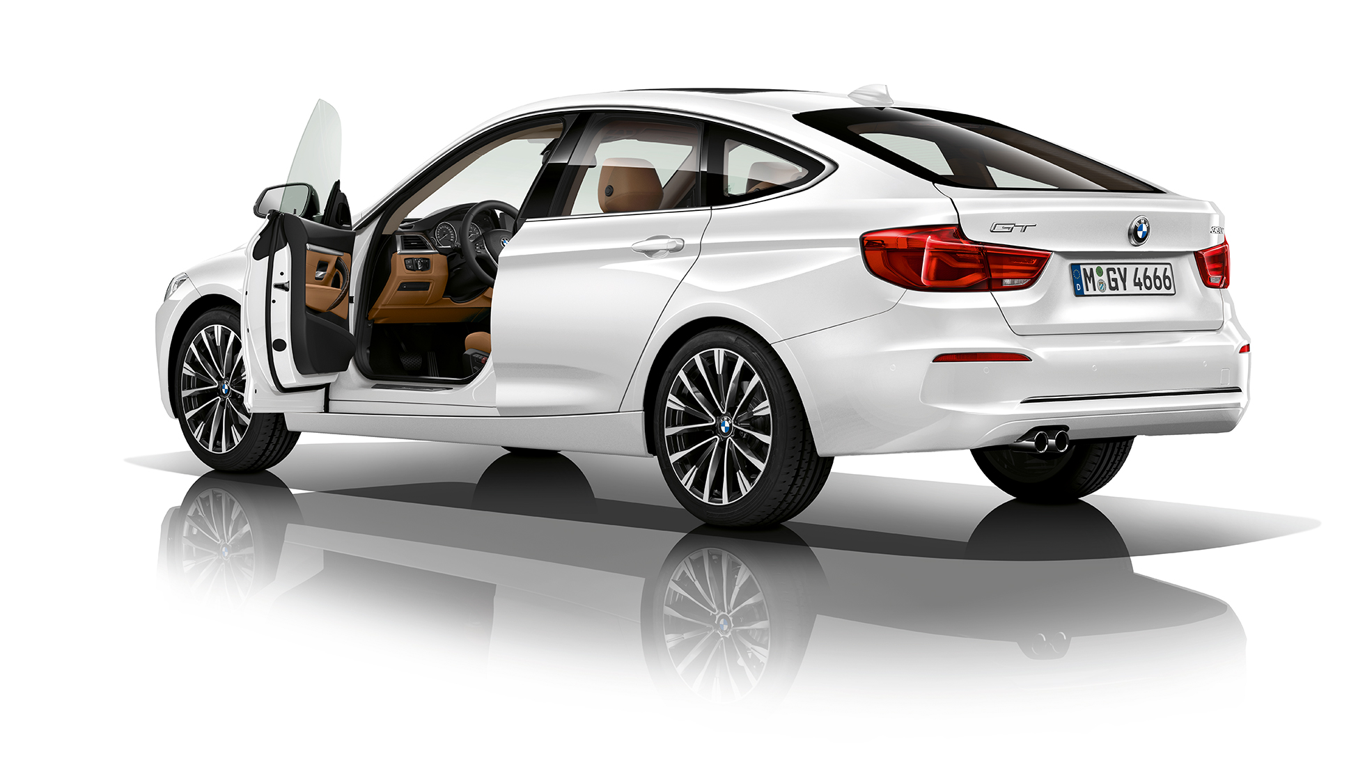 BMW řady 3 Gran Turismo, tříčtvrteční pohled zezadu na Model Luxury Line BMW řady 3 Gran Turismo, tříčtvrteční pohled zezadu na Model Luxury Line