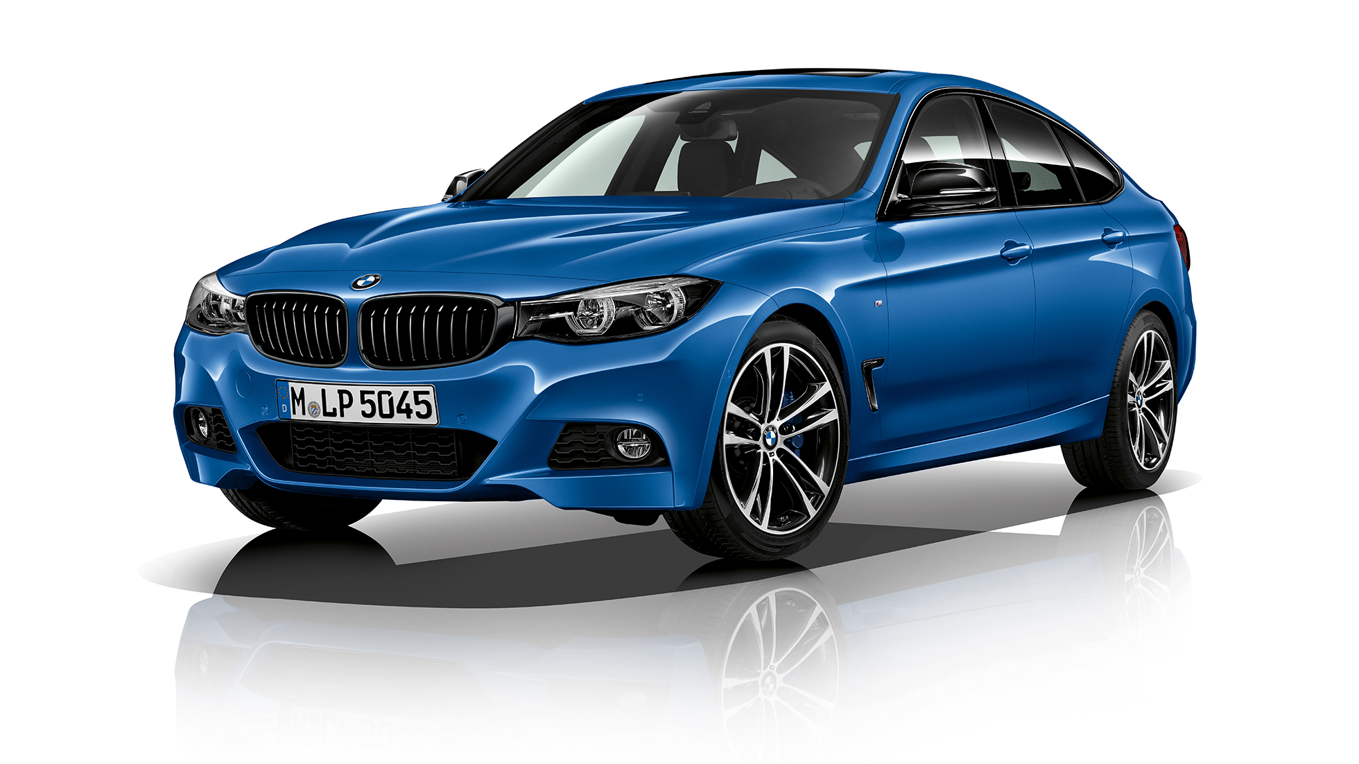 BMW řady 3 Gran Turismo, tříčtvrteční pohled zpředu na Model M Sport BMW řady 3 Gran Turismo, tříčtvrteční pohled zpředu na Model M Sport