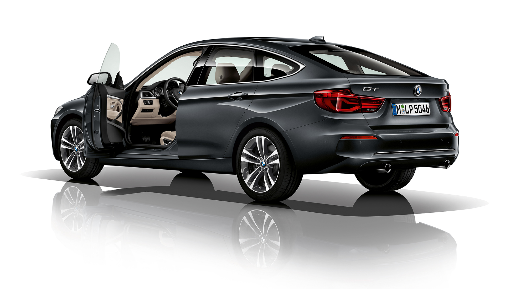 BMW řady 3 Gran Turismo, tříčtvrteční pohled zezadu na Model Sport Line BMW řady 3 Gran Turismo, tříčtvrteční pohled zezadu na Model Sport Line
