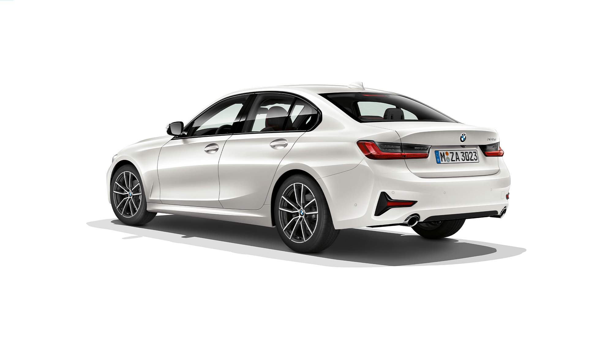 BMW řady 3 Sedan, zadní část Modelu Sport Line Zadní tříčtvrteční pohled na BMW řady 3 Sedan v provedení Model Sport Line.