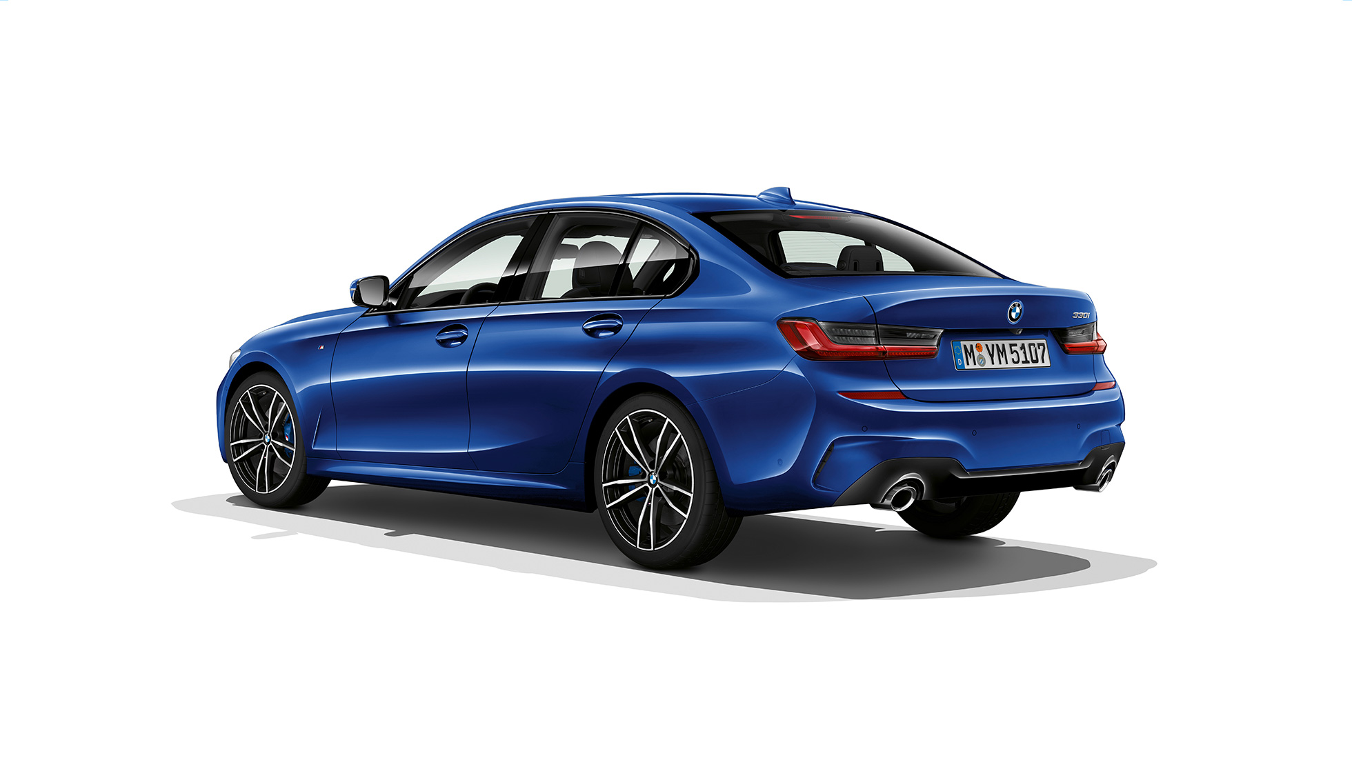 BMW řady 3 Sedan, zadní část Modelu M Sport Zadní tříčtvrteční pohled na BMW řady 3 Sedan v provedení Model M Sport.