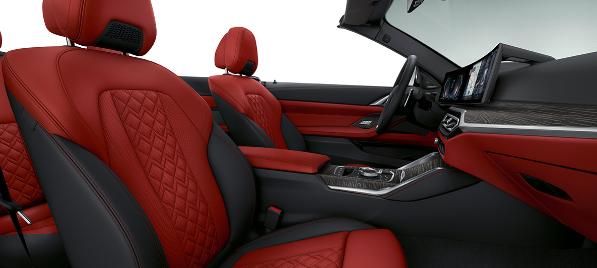 BMW Individual celokožené čalounění Merino Fiona Red/Black (červená/černá) BMW řady 4 Cabrio Individual G23 2020 interiér BMW Individual celokožené čalounění Merino Fiona Red/Black (červená/černá) BMW řady 4 Cabrio Individual G23 2020 interiér