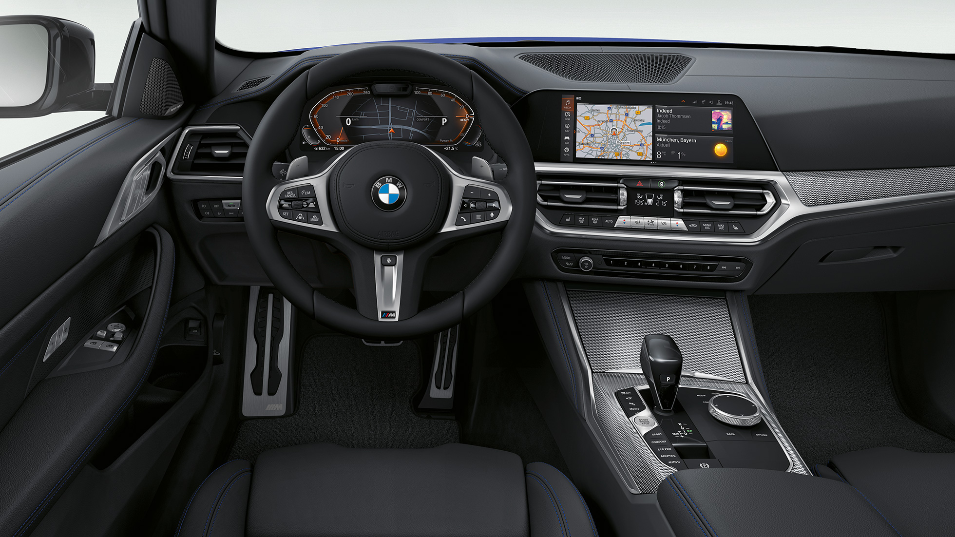 Čalounění BMW řady 4 Coupé Model M Sport G22 2020 Kožené čalounění exkluzivní kůží BMW řady 4 Coupé G22 2020 Model M Sport, interiér