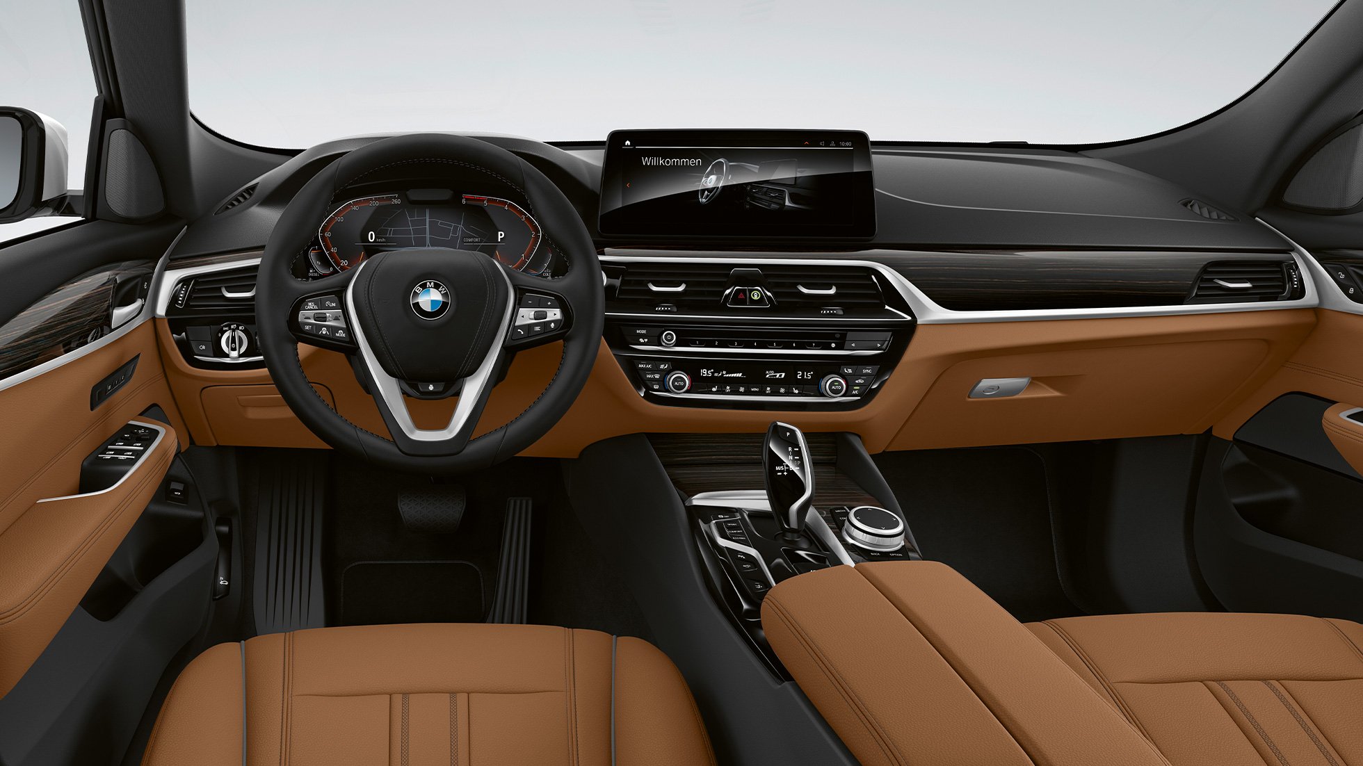 Kokpit BMW řady 6 Gran Turismo v sériovém provedení G32 2020 BMW řady 6 Gran Turismo G32 620d 2020 v sériovém provedení kůže Dakota Cognac/Black (hnědá/černá) interiér