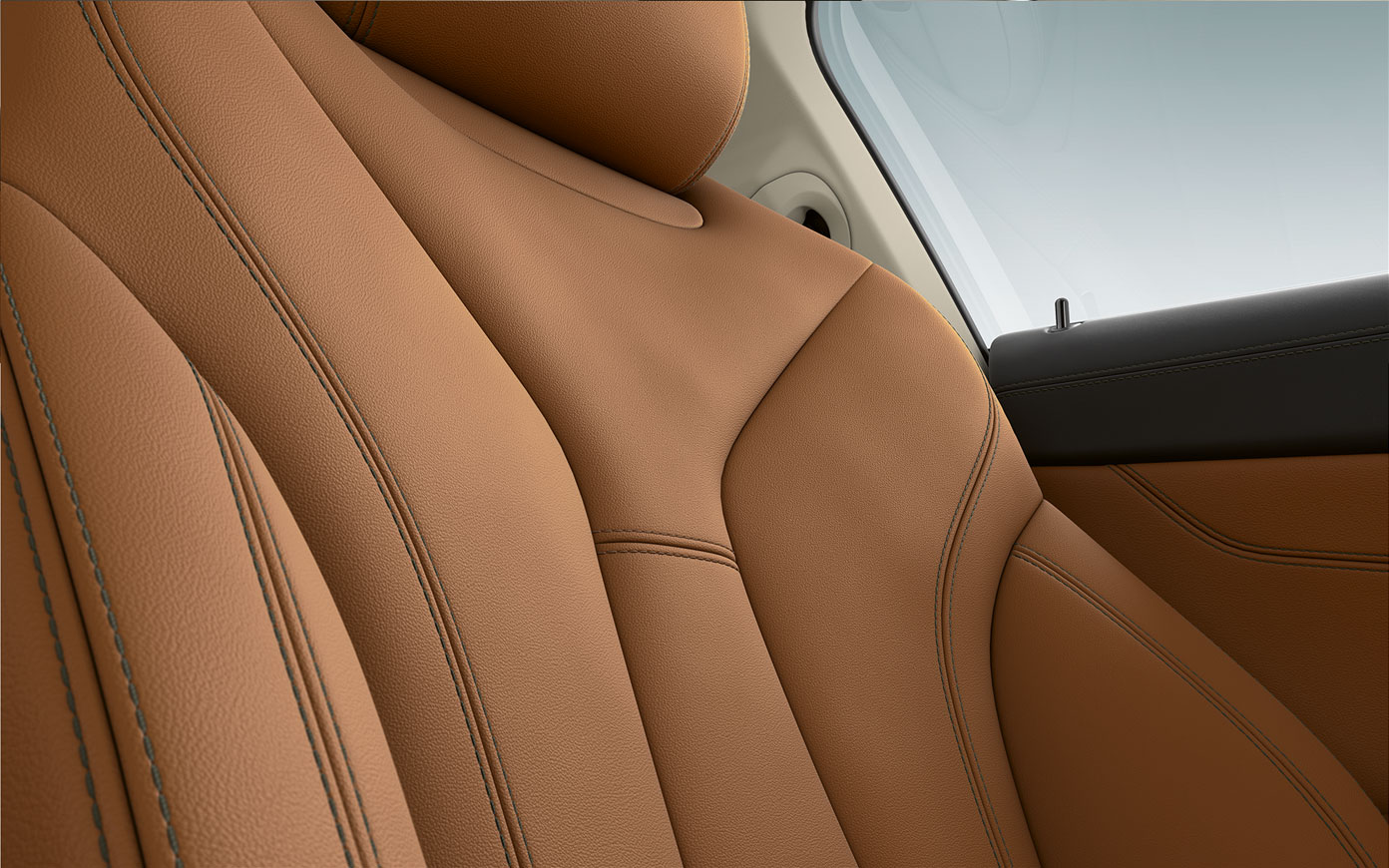 BMW řady 8 Coupé, čalounění Detailní pohled na čalounění a švy v BMW řady 8 Coupé.