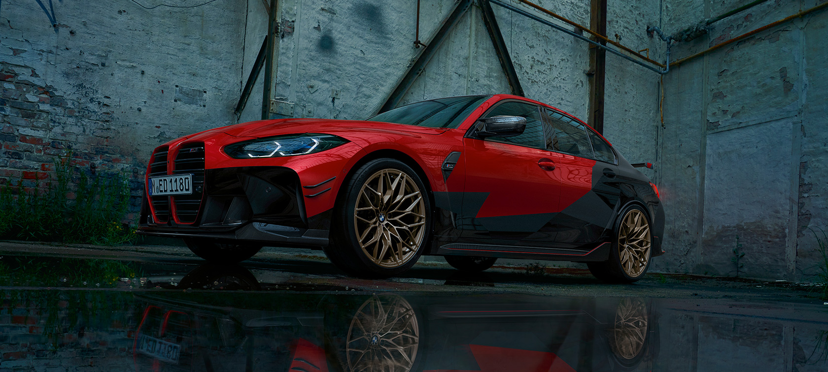 BMW M3 Sedan G80 2020 s díly BMW M Performance Parts BMW M3 Sedan G80 2020 tříčtvrteční pohled zezadu s díly BMW M Performance Parts