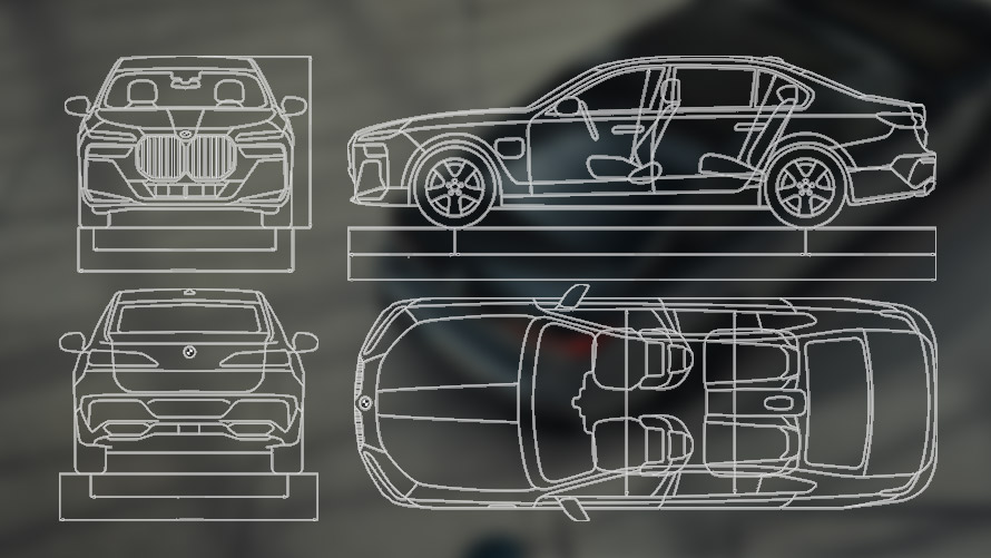 Skica rozměrů BMW M760e xDrive Sedan G70 Skica rozměrů BMW M760e xDrive Sedan G70
