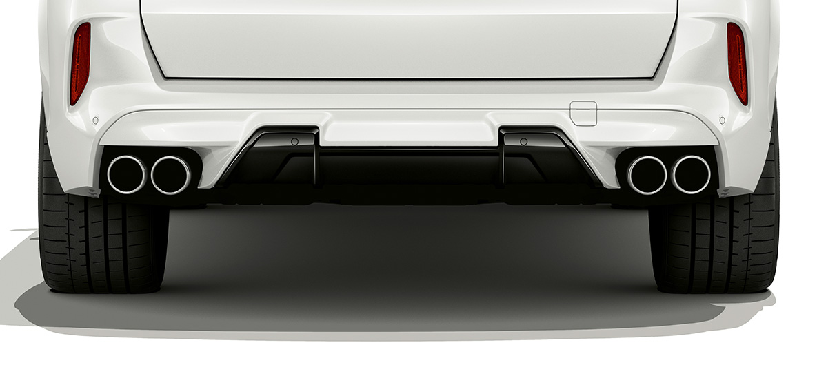 Zadní nárazník BMW X5 M F95 Zadní nárazník BMW X5 M Mineral White (bílá) F95 2020 SUV pohled zezadu