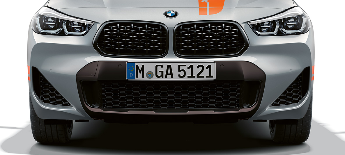 Dvojitá maska chladiče ve tvaru ledvinek BMW X2 F39 BMW X2 2020 F39 Brooklyn Grey (šedá) pohled zepředu maska ve tvaru ledvinek