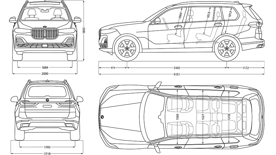 Skica BMW X7 rozměry Skica BMW X7 rozměry