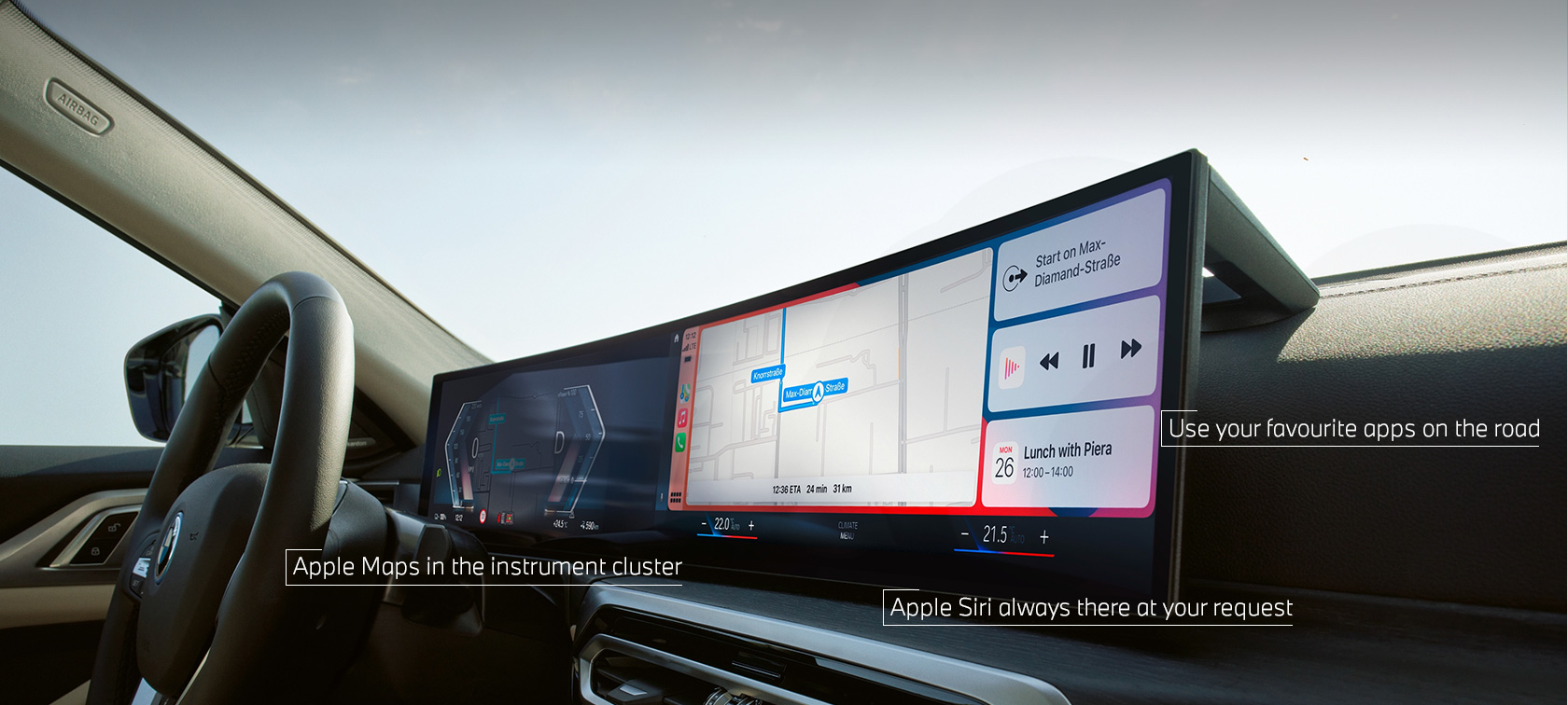 Menu Apple CarPlay® na BMW Prohnutém displeji Menu Apple CarPlay® na BMW Prohnutém displeji BMW ConnectedDrive