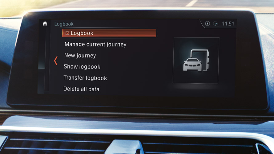Online kniha jízd Online kniha jízd zobrazená na BMW displeji