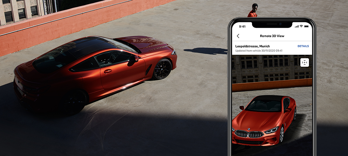 Aplikace My BMW hlídá bezpečí mého vozu, BMW a muž z ptačího pohledu Aplikace My BMW hlídá bezpečí mého vozu, BMW a muž z ptačího pohledu