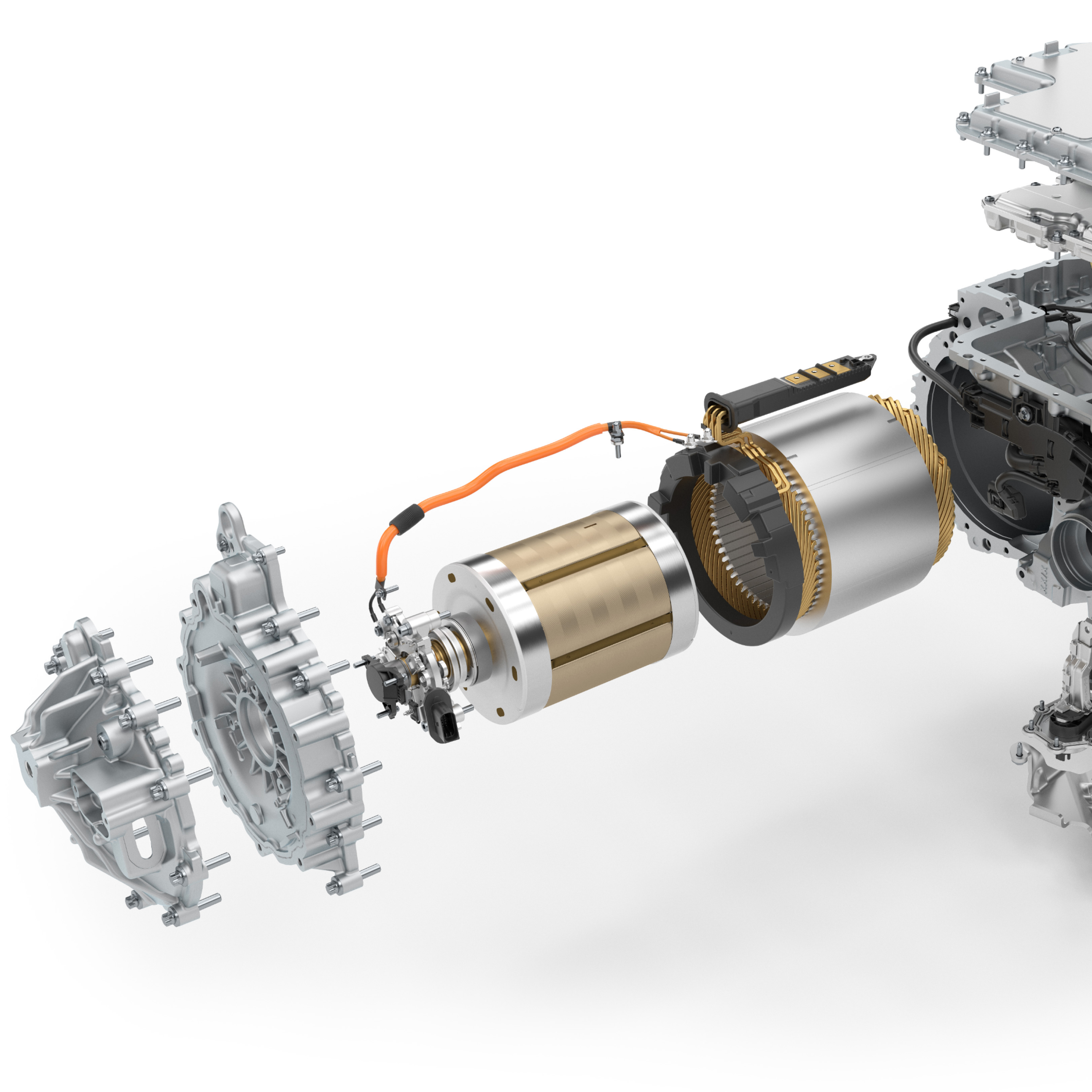 Ilustrace rozloženého synchronního elektromotoru s proudem buzeným rotorem